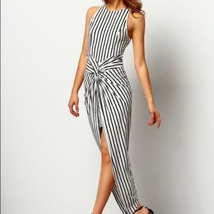 Black White Vertical Striped Knotted Dress